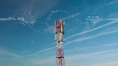 Timelapse of Telecom tower Antennas and satellite signals of cellular 5g Stock Footage 125402618