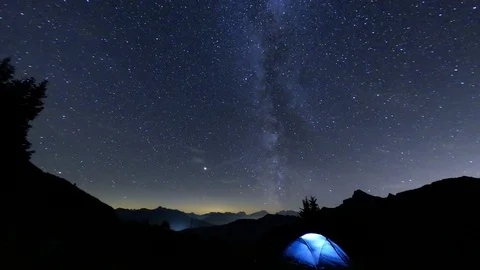 Timelapse of tent under milky way in the mountains Stock Footage 95008853