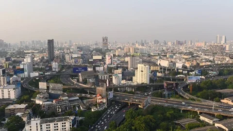 TimeLapse of Thailand : Transportation Bangkok City Landscape Day with Busine Stock Footage