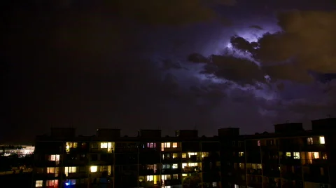 Timelapse thunder lightning above city Stock Footage