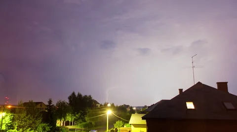 Timelapse thunderstorm and lightning above the village Video stock 46278468