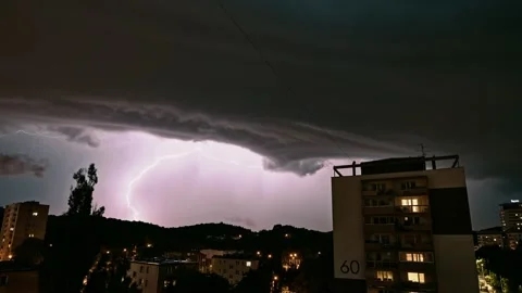 Timelapse of thunderstorm with lightning illuminating the sky Stock Footage 157228421