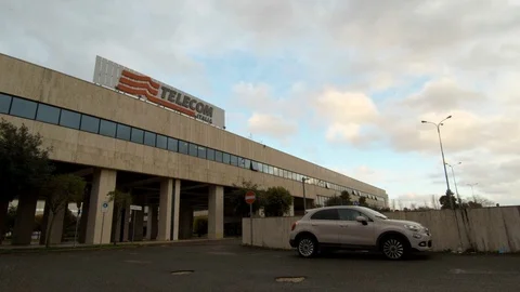Timelapse - TIM Office (Telecomitalia),with a large logo on Stock Footage 88363489