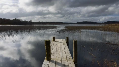 Timelapse of Timber Jetty at Lake during Cloudy Day Stock Footage 100970228