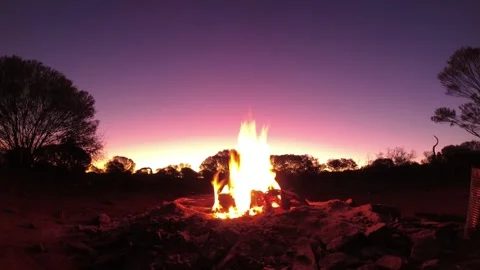 Timelapse Time Lapse Sunset Campfire Outback Australia Camp Fire Stock Footage 205022273