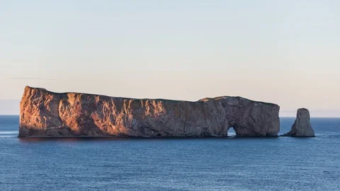 Timelapse, time lapse of sunset at Rocher Perce rock in Gaspe Peninsula, Quebec Stock Footage 92696478
