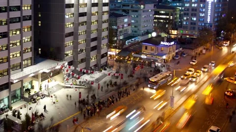 Timelapse Of Times Square Traffic At Night In Ankara Turkey Stock Footage 48229511