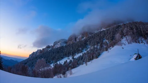 Timelapse Tkhach  with floating clouds after snowstorm Stock Footage 49918358