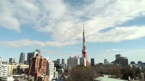 TIMELAPSE - Tokyo Tower Cloud and Construction site - HD Stock Footage 17737711