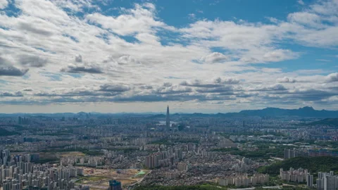 Timelapse. Top View Clouds moving in the sky above the Seoul city. Stock Footage 196873184