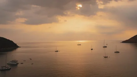Timelapse top view sunset Island color cloud Phuket Thailand Stock Footage 151031206