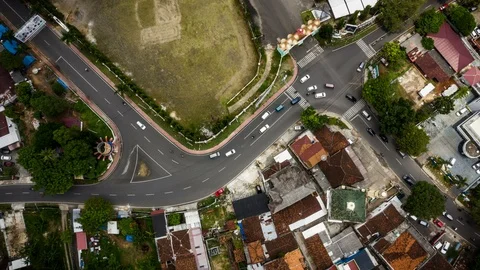 Timelapse Top View of Two Intersection Road in Indonesia Stock Footage 105873413