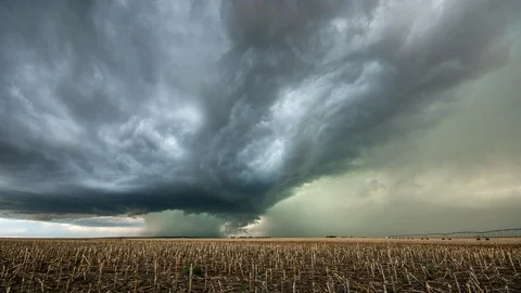 Timelapse of tornado warned supercell storm moving over the plains in Nebraska Stock Footage