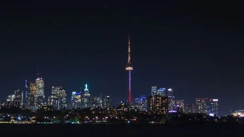 Timelapse of Toronto Skyline at night Stock Footage 100208241