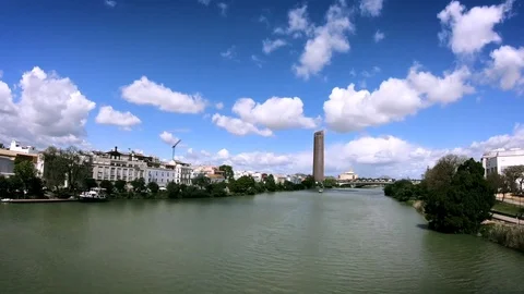Timelapse of Torre Pelli or Torre Sevilla, a famous skyscraper. Zoom in-Adrian Stock Footage 93760662