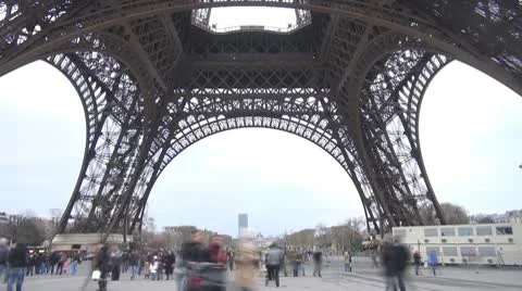Timelapse Tourist people Eiffel Tower Paris landmark tourism attraction icon Stock Footage 10786121
