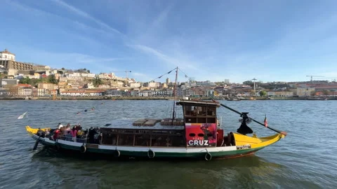 Timelapse Touristic view on the beautiful old town of Porto, river Douro and Stock Footage 238770109