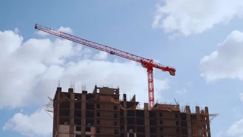 The timelapse of the tower crane, the construction of a multi-storey building Stock Footage 283096762
