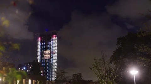 Timelapse of the Tower of The Hague from sunset to evening. Stock Footage 240439234