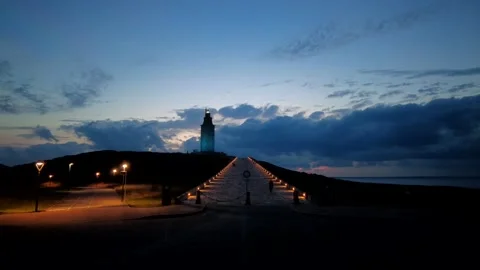 Timelapse of the Tower of Hecules at sunset Stock Footage
