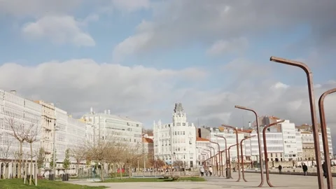 Timelapse of the town square of La Coruna a, Galicia. The building is Stock Footage 243080513