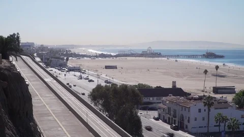 Timelapse of traffic and beach in santa monica, los angeles Stock Footage 84187493