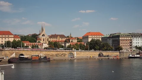 Timelapse of Traffic and Trams in front of the Emmaus Monastery Stock Footage 93110979