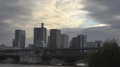 Timelapse Traffic on a bridge in Paris river sena passing tourism Stock Footage 10763351