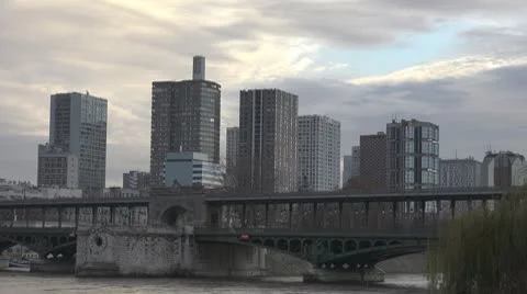 Timelapse Traffic on a bridge in Paris twilight cloudy river sena Stock Footage 10762698