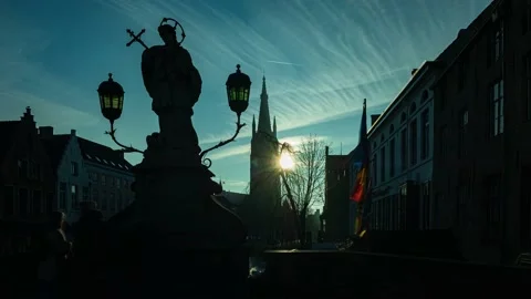 Timelapse of traffic in Bruges backlight Stock Footage 170389371