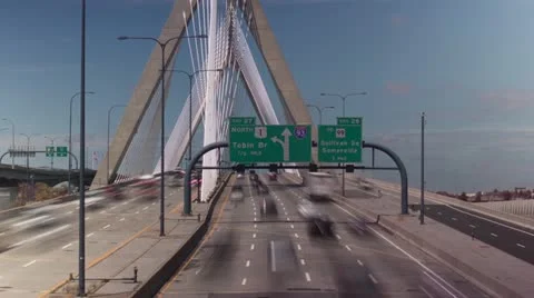 Timelapse traffic on Bunker Hill Bridge, Boston - wide shot Stock Footage