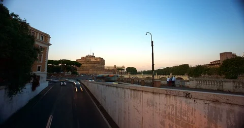 Timelapse of traffic at Castel Sant'Angelo in Rome, Italy Stock Footage 99255486