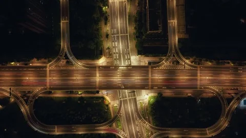 Timelapse of traffic flow on a multi level highway interchange in Hangzhou at Stock Footage 315235984