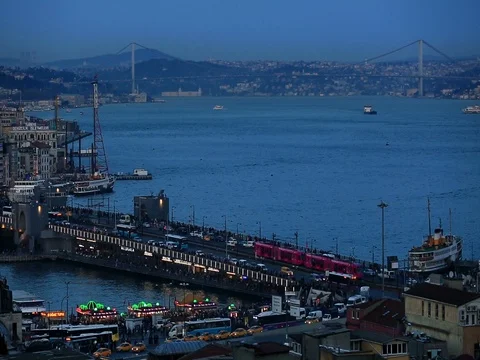 Timelapse traffic on the Galata Bridge Stock Footage 73607386