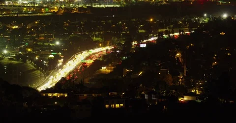 Timelapse of traffic on intersection 5 at night, Los Angeles, California Stock Footage 81553270