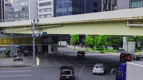 A timelapse of traffic jam at the city crossing in Higashiginza Tokyo panning Stock Footage 314242044