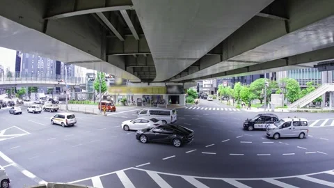 A timelapse of traffic jam at the city crossing in Tokyo fish eye shot zoom Stock Footage 314242169