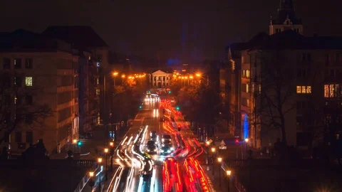 A timelapse of the traffic jam in Munich at night, cool lights. Stock Footage 117751552