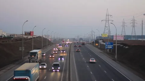 Timelapse, traffic machines at dusk, auto Stock Footage 47872292