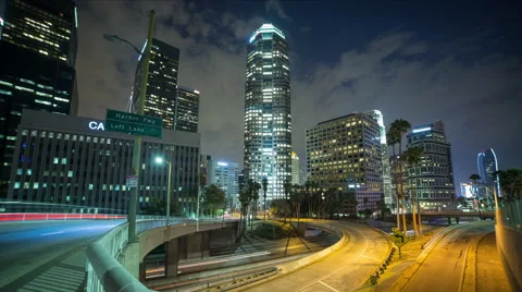 Timelapse of traffic moving through Los Angeles at night Stock Footage 40543653