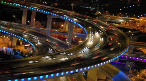 Timelapse of traffic at night on busy intersection in Shanghai, China Stock Footage 29797361
