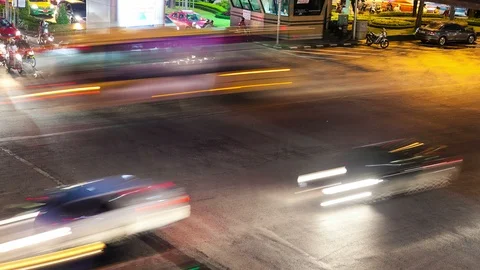 Timelapse Traffic Night Close Up Intersection Stock Footage 98503929
