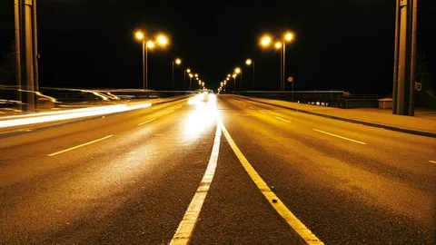 Timelapse of traffic at night Stock Footage 74051064