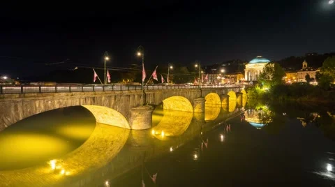 Timelapse of traffic over bridge at night turin Stock Footage 63417294