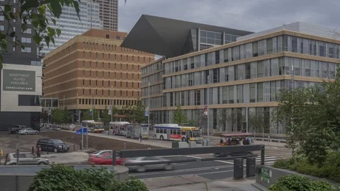 A Timelapse of Traffic Passing the Central Library in Downtown Minneapolis Stock Footage 113065382
