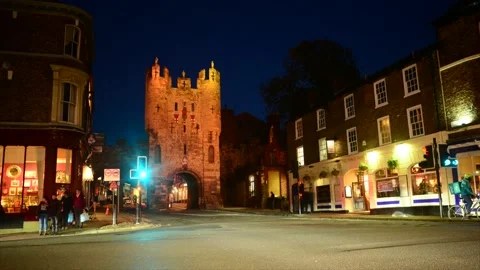 Timelapse traffic passing micklegate bar at twilight york uk Stock Footage 164585717