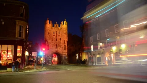 Timelapse traffic passing micklegate bar at twilight york united kingdom Stock Footage 164618957