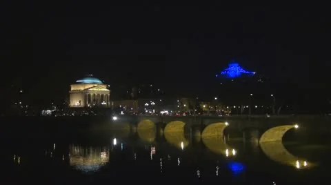 Timelapse of Traffic on Vittorio Emanuele bridge by night, Turin Italy Stock Footage