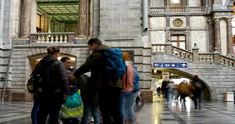 Timelapse train station hall with moving people Stock Footage 105332442