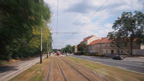 Timelapse of Tram 23 from Brusnice down Keplerova, Prague Stock Footage 93375672